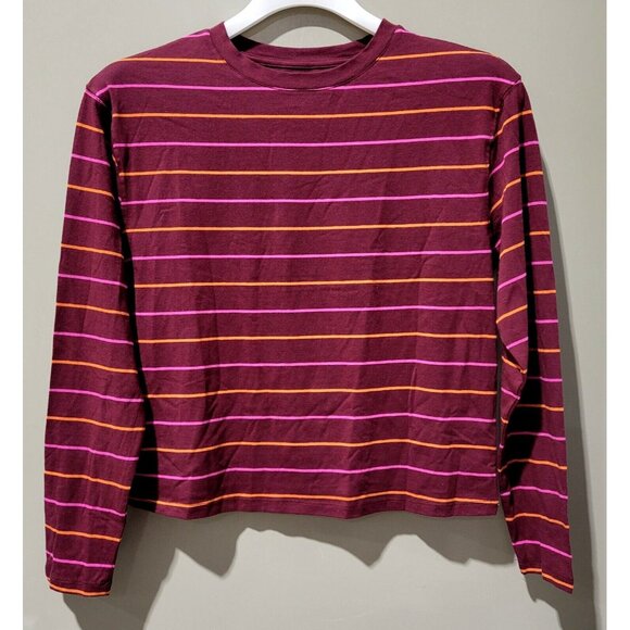 a new day Tops - A New Day Burgundy w/ Pink & Orange Thin Stripes LS Soft Cotton Tee -- Small 4-6